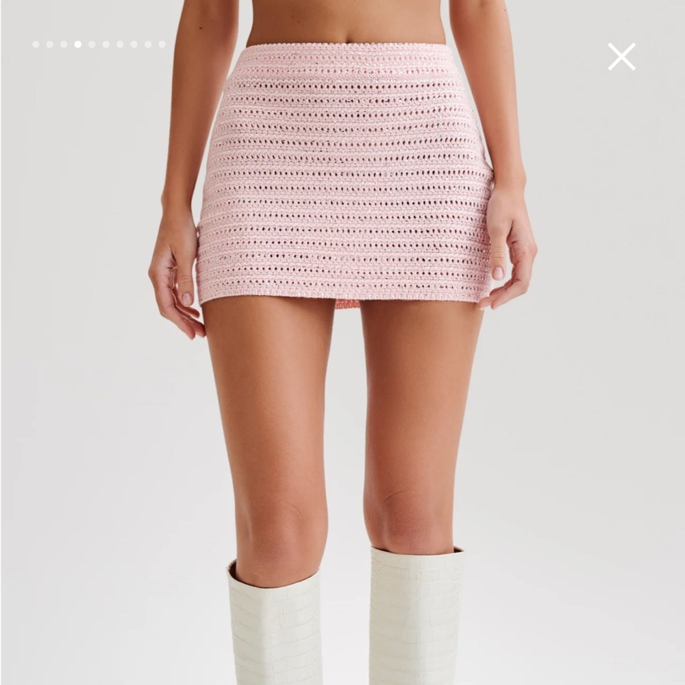 Meshki Embellished Knit Mini Skirt - Candy Pink